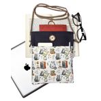 Askılı - Kitap Çantası/Tablet Çantası/Ebook Çantası/Book Sleeve/Tablet Sleeve – Çıkarılabilir Askı, Çok Amaçlı Çanta (Gri Kediler ve Kitaplar)