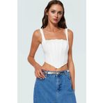 Askılı Korse Crop Bluz Dokuma Polyester Karışımlı Yazlık Şık Görünüm Modern Stil