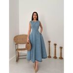 Askılı Kot Elbise, Midi Boy, Mavi Denim, Kolsuz, A Kesim, Günlük Kullanım için