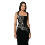 Askılı Metal Aksesuarlı Korse Bel Kadife Uzun Elbise siyah/antrasit 40