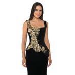 Askılı Metal Aksesuarlı Korse Bel Kadife Uzun Elbise siyah/gold 40