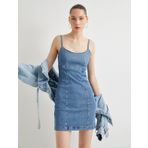 Askılı Mini Kot Elbise Pamuklu Slim Fit U Yaka