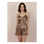 Askılı Şortlu Saten Pijama Takımı Leoparlı XL