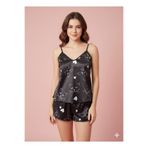 Askılı Şortlu Saten Pijama Takımı Siyah Kedili M