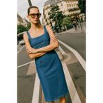 Askılı Uzun Denim Elbise - XL - Denizci Mavisi