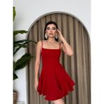 Askılı Volanlı Eteği Belden Açılan Fırfırlı Kadın Mini Elbise - 00Kırmızı