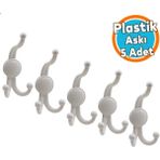 Askılık Portmanto Vestiyer Banyo Dolap Elbise Askısı Sert Plastik 5 Adet - Beyaz