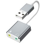 Askoppo Harici USB ses kartı, USB 3,5 mm jak adaptörü, bilgisayar, PS5, PS4, USB ses stereo adaptör harici ses kartı (gri