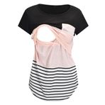 Askwho Kadın Maternity T-Shirt Hamile Tişörtü Stil Kollu Kadınlar için Baskılı Üst Giyim, Kısa Çizgili Hamile Bluz Siyah Elbise V Yaka, Pembe., M