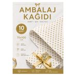 ASL ArtPaper 10 Adet Gold (Altın) Puantiyeli Ambalaj Kağıdı 70x100 cm Hediye Paketleme Kağıdı Beyaz Zemin