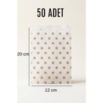 ASL ArtPaper 50 Adet Beyaz Üzeri Altın Puantiyeli Kese Kağıdı ve Hediye Ambalaj Paketi 12x20 cm