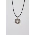 Aslan Madalyon Kolye - Pu Deri İp Zincirli Unisex Gümüş Kaplama Kolye - 60 Cm