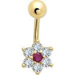 Aslı Gold Altın 14 Ayar Pembe Taşlı Çiçek Piercing (PC0013)