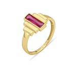 Aslı Gold Baget Kırmızı Taşlı Sade Altın Yüzük (YZK1225)