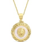 Aslı Gold Beyaz Mineli Madalyon Erkek Aslan Altın Kolye (KLY1483)