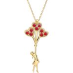 Aslı Gold Kırmızı Taşlı Altın Baloncu Kız Kolye (KLY0565)