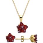 Aslı Gold Kırmızı Taşlı Altın Lotus Kolye Küpe Takım (TKM0093)
