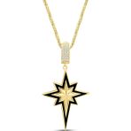 Aslı Gold Siyah Mineli Kuzey Yıldızı Altın Taşlı Charm Kolye (KLY1445)