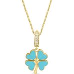 Aslı Gold Turkuaz Mineli Altın Yonca Charm Kolye (KLY1462)
