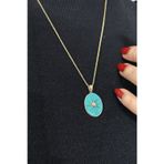 Aslı Gold Turkuaz Mineli Oval Kuzey Yıldızı Madalyon Kolye (KLY1278)