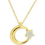 Aslı Gold Yıldızı Taş Detaylı Altın Ay Yıldız Kolye (KLY0279)