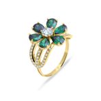 Aslı Gold YZK0547 Kadın Sarı Yeşil Taşlı Altın Nergis Çiçeği Yüzük