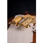 Aslı Hediyelik Lüx 2'li Dikdörtgen Gold Ayaklı Kek, Pasta, kurabiye,Tatlı, ikramlık, Çeyizlik Sunum Servis Standı