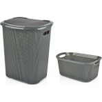 Aslife 2'li Çamaşır Sepeti Seti 52 lt ve 29 lt - Gri