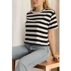 Aslında Look Siyah Beyaz Çizgili Geniş Kalıp Salaş Oversize Süprem Tişört T-shirt