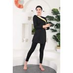 Aslınur Gizil - Tesettür Mayo Likralı Tam Kapalı Sarı/beyaz Garnili Ma Siyah - Sarı