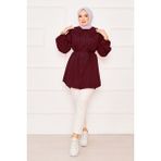 Asm Çift Yakalı Beli Bağcıklı Tesettür Gömlek Bordo - 44