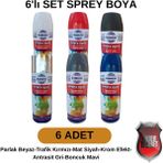 Asmaco Akrilik Sprey Boya 400 ml Setler- Metal, Ahşap, Plastik, Seramik, Cam, Oto Yüzeylere Uygun Renkler - 6 Adet