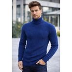 Asmedo Erkek Balıkçı Yaka Boğazlı Triko Kazak Kalın Fitilli Regular Fit - Indigo - İndigo - 2XL