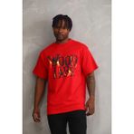 Asmedo Erkek Baskılı T-Shirt Kısa Kol Bisiklet Yaka Rahat Kalıp Tişört - Kırmızı - 2XL