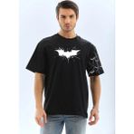 Asmedo Erkek Bisiklet Yaka Tişort Ön ve Kol Yarasa Baskılı T-Shirt - Siyah - 2XL