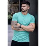 Asmedo Erkek Body Tişört Bisiklet Yaka Slim Fit Likralı T-Shirt - Turkuvaz - Turkuaz - XL