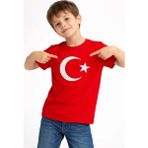 Asmedo Erkek Çocuk Tişört Bisiklet Yaka Ay Yıldız Bayrak Baskılı T-Shirt - Kırmızı - 7 Yaş