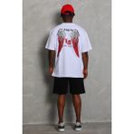 Asmedo Erkek Kısa Kol Tişört Bisiklet Yaka Kanat Baskılı Oversize T-Shirt - Beyaz - XL