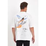 Asmedo Erkek Kısa Kol Tişört Bisiklet Yaka Melek Baskılı Oversize T-Shirt - Beyaz - XL