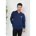 Asmedo Erkek V Yaka Kazak Baskılı Dokuma Triko - Indigo - Lacivert - XL