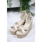 Asmi Shoes Kadın Çapraz Bantlı Dolgu Topuklu (11cm) Ayakkabı Rahat Yüksek Topuklu 700 Krem