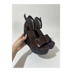 asmi shoes Kadın Dolgu Topuklu Kahverengi Kırışık Rugan Ayakkabı Rahat Yüksek Topuklu (11cm)