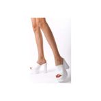 asmi shoes Kadın Elis Beyaz Geniş Bantlı (12cm) Ortopedik Platform Terlik