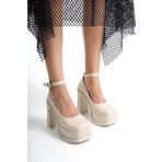 asmi shoes Kadın Krem Della Bilekten Bağlamalı (12cm) Platform Topuklu Ayakkabı