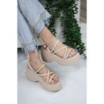 Asmi Shoes KADIN PARİS KALIN TABAN 9 CM ORTOPEDİK SANDALET Bej