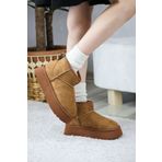 asmi shoes Kadın Pavro Kahverengi Süet İçİ Kürklü Kalın Taban ( 4.5 cm ) Mini Kısa Bot