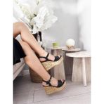 Asmi Shoes Kadın Pita Siyah Tek Bant 10 cm Yüksek Dolgu Mantar Taban Sandalet&ayakkabı Siyah