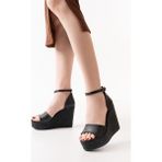asmi shoes Kadın Siyah Dolgu Topuklu Ayakkabı Rahat Yüksek Topuklu 11 cm