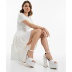 Asmi Shoes Kadın Wilma Beyaz Cilt Tek Bantlı 15 cm Çift Platform Topuklu Ayakkabı Beyaz
