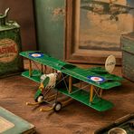 Asoms Vintage Yeşil Metal Uçak Maketi El Yapımı Dekoratif Çift Kanatlı Retro Uçak Modeli Hediyelik